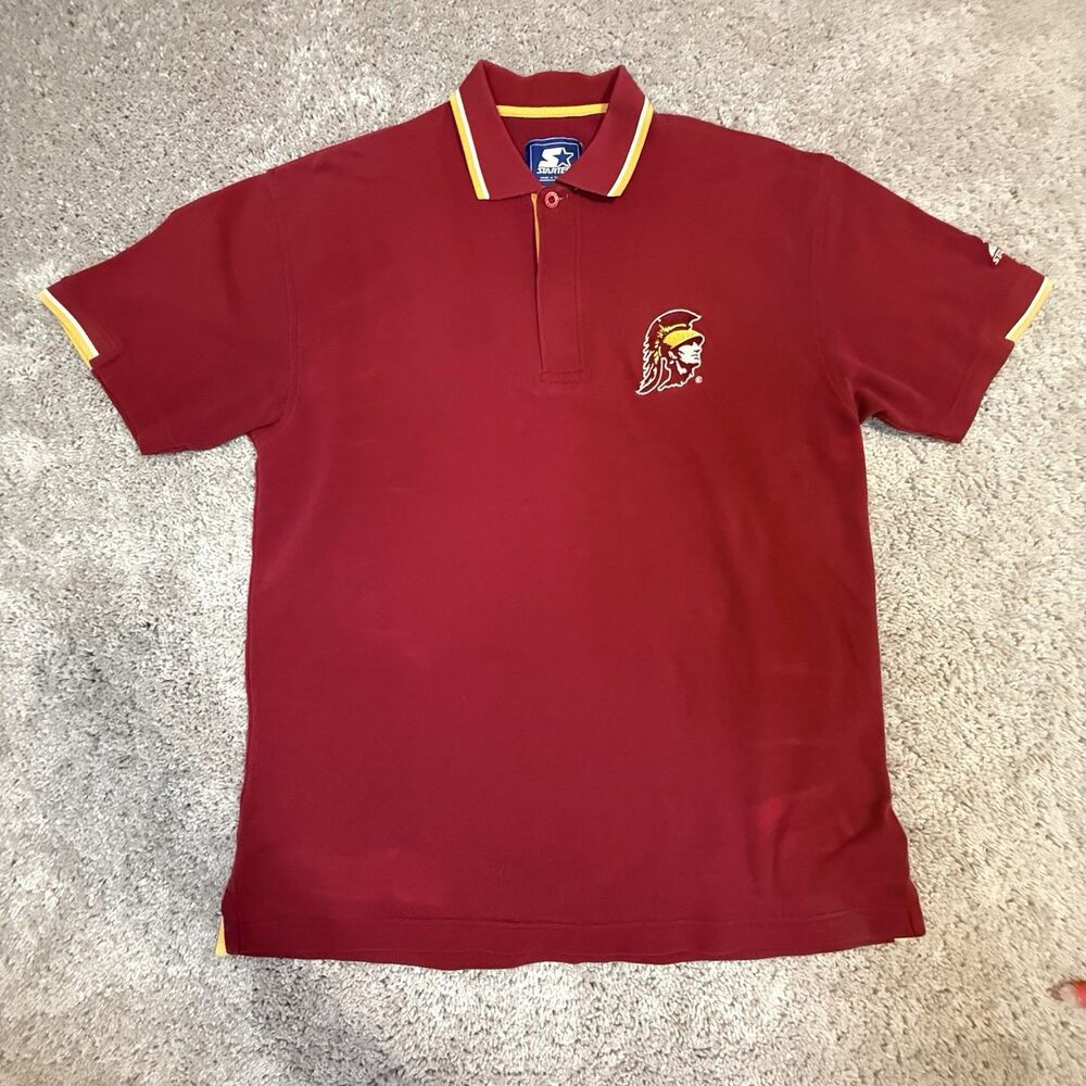 USC Trojans NCAA Starter Polo Shirt Cardinal and Gold Embroidered Trojan SIze M